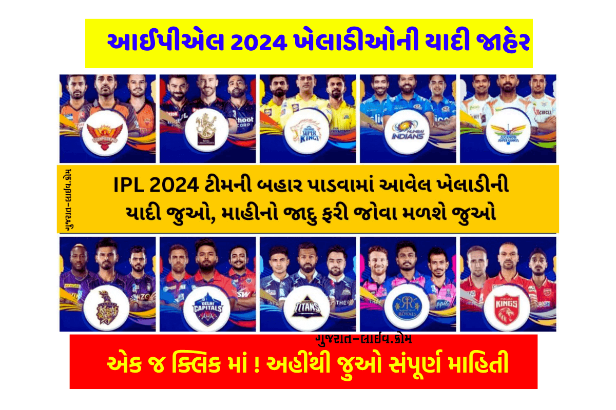 IPL 2024 Players list, આઈપીએલ 2024 ખેલાડીઓની યાદી જાહેર